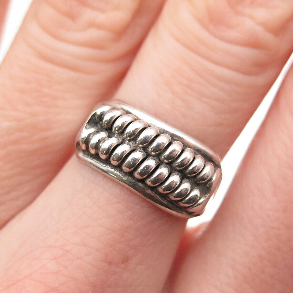 925 Sterling Silver Vintage Modernist Spring Oxidized Ring Size 6.5